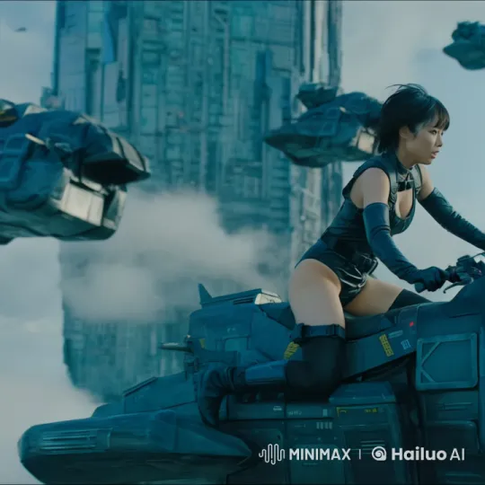 Futuristic Protagonist Fends Off Aerial Assault – AI Generated Video | Hailuo AI