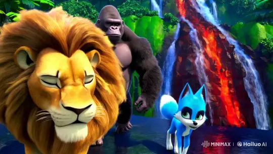 Animals Approach Volcano in Lush Jungle Setting – AI Generated Video | Hailuo AI