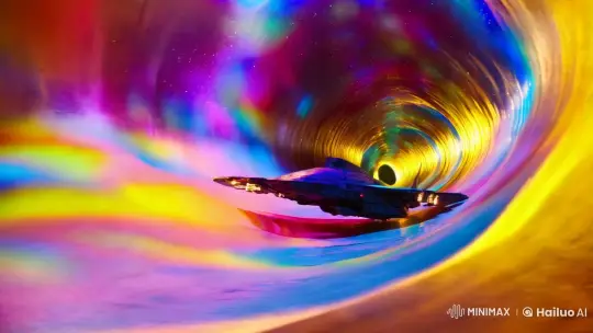 Hollywood Sci-Fi Scene: Spacecraft Glides Through Cosmic Tunnel – AI Generated Video | Hailuo AI