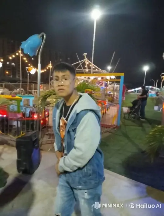 Young Individual Enjoying Nighttime Amusement Park – AI Generated Video | Hailuo AI