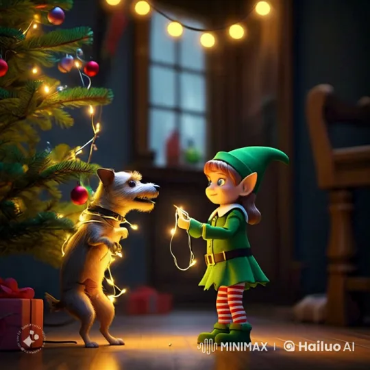 Elf and Dog Celebrate Christmas with Festive Play – AI Generated Video | Hailuo AI