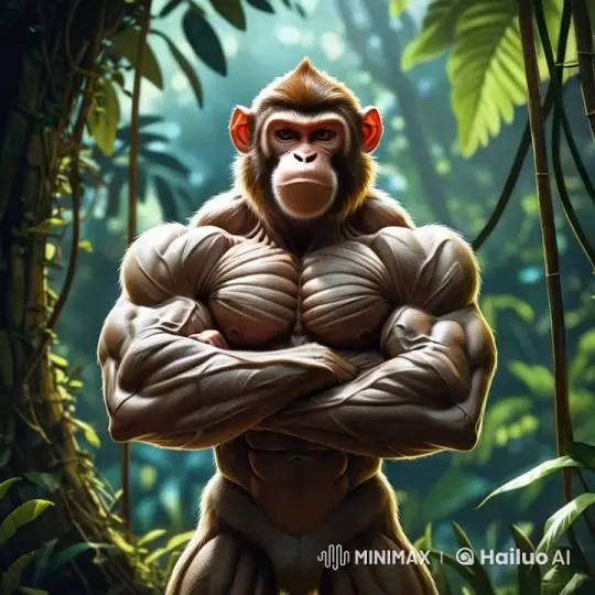 Muscular Monkey Showcases Strength in Vibrant Jungle – AI Generated Video | Hailuo AI