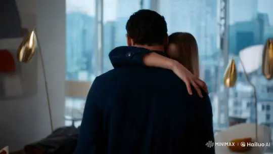 Intimate Embrace in Artful Room with Soft Lighting – AI Generated Video | Hailuo AI