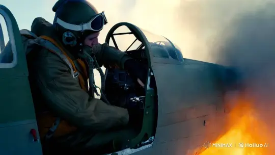 Pilot Struggles to Open Cockpit Amidst WWII Chaos – AI Generated Video | Hailuo AI