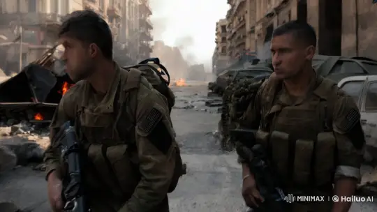 Soldiers Advance Through Battlefield with Handheld Camera – AI Generated Video | Hailuo AI