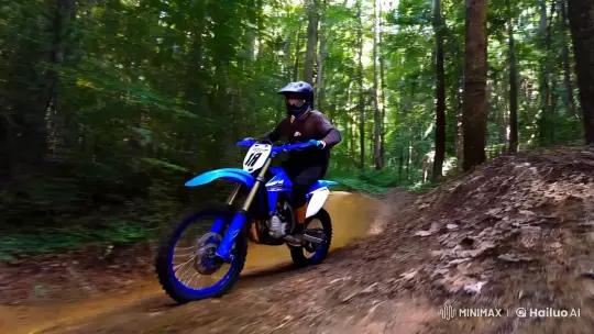 Thrilling Dirt Bike Chase Through Forest – AI Generated Video | Hailuo AI