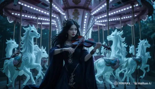 Magical Violinist Celestine Plays Enchanted Carousel – AI Generated Video | Hailuo AI