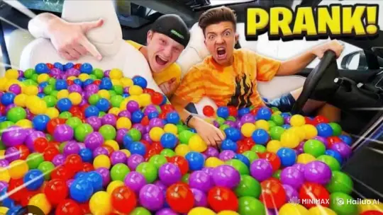 Two Guys Playfully Struggle with Balls in a Car – AI Generated Video | Hailuo AI