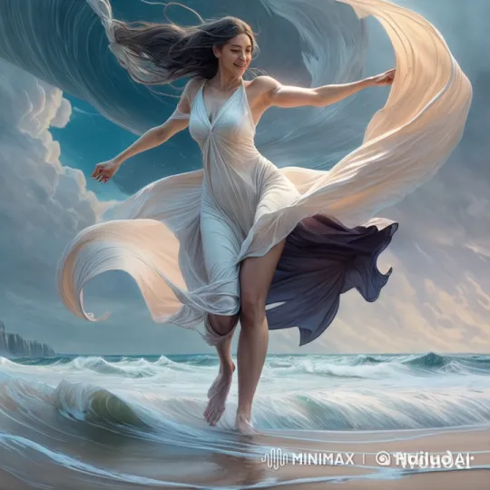 Woman Embraces the Sea, Dancing with Joy – AI Generated Video | Hailuo AI