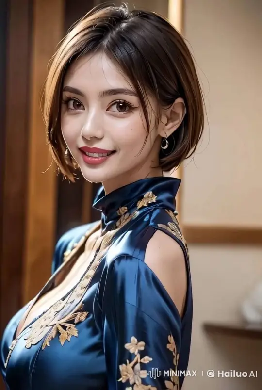 Japanese Actress Seduces with Charm in Elegant Blue Dress – AI Generated Video | Hailuo AI