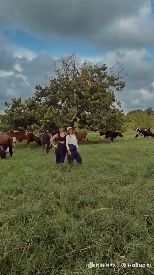 Man Carries Woman, Woman Hits Him, Cows Graze – AI Generated Video | Hailuo AI