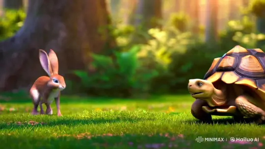 The Tortoise and the Rabbit: Aesthetic Tale in Verdant Meadow – AI Generated Video | Hailuo AI
