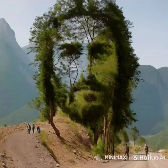 360-Degree Panoramic Mountain Landscape with Animated Figures – AI Generated Video | Hailuo AI