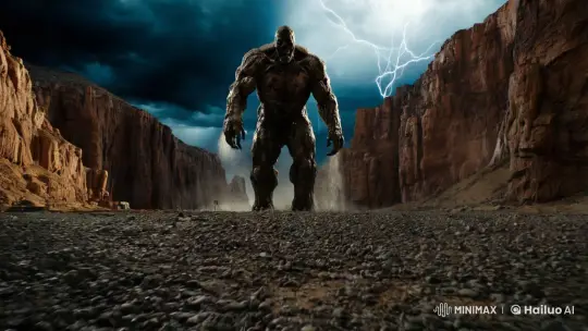 Colossal Zombie Advances in Dramatic Canyon Setting – AI Generated Video | Hailuo AI