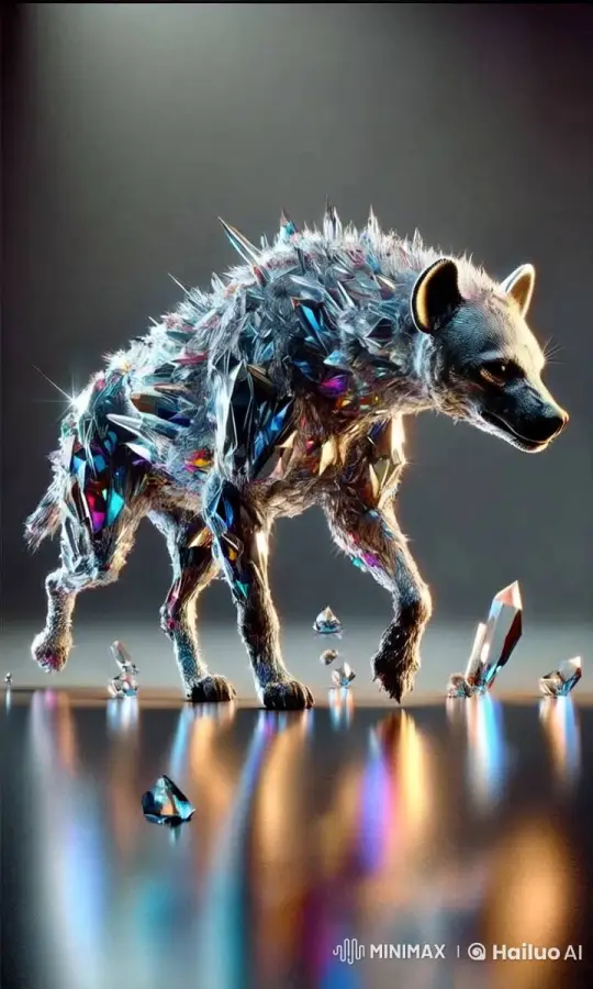 Crystal-Infused Monstrous Hyena in Menacing Stalk – AI Generated Video | Hailuo AI