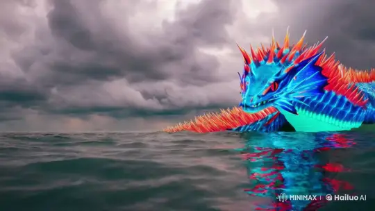 Digital Sea Serpent Emerges in Mythical Storm Scene – AI Generated Video | Hailuo AI