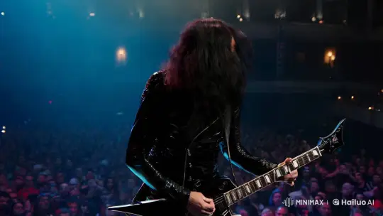 Metal Guitarist's Intense Performance on Dim Stage – AI Generated Video | Hailuo AI