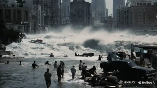 Retro Tsunami Disaster Captured on VHS Film – AI Generated Video | Hailuo AI