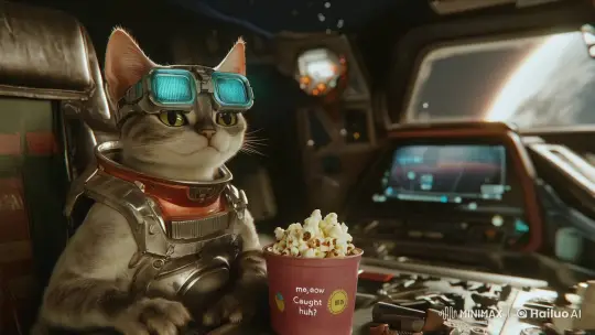 Futuristic Cat Pilot Enjoying a Cosmic Dance – AI Generated Video | Hailuo AI