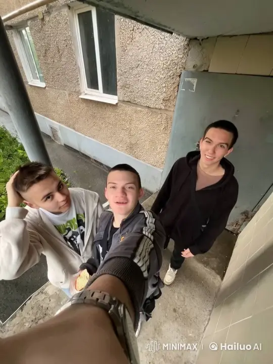 Young Individuals Interacting Outside Building – AI Generated Video | Hailuo AI