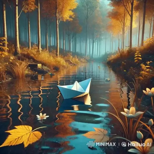 Paper Boat Glides Through Serene Autumn River Scene – AI Generated Video | Hailuo AI