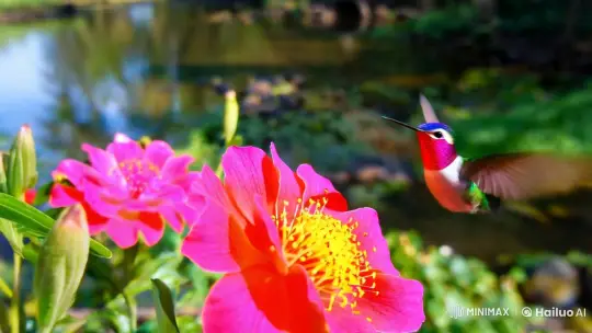 Hummingbird Departure from Vibrant Bloom – AI Generated Video | Hailuo AI