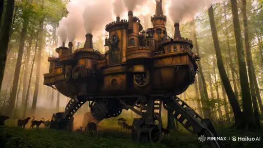 Victorian Steam Castle Marches Through Enchanted Forest – AI Generated Video | Hailuo AI