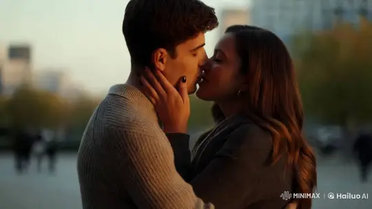 Intimate Embrace Captured in Urban Dusk's Glow – AI Generated Video | Hailuo AI