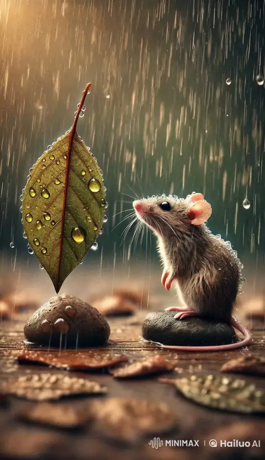 Mouse Amidst Serene Rainfall in Nature – AI Generated Video | Hailuo AI