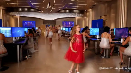 Elegant Women and Erotic Dance in Modern Tech Hall – AI Generated Video | Hailuo AI