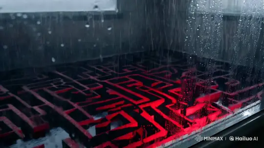 Rain-Soaked Maze View: A Cinematic Exploration – AI Generated Video | Hailuo AI