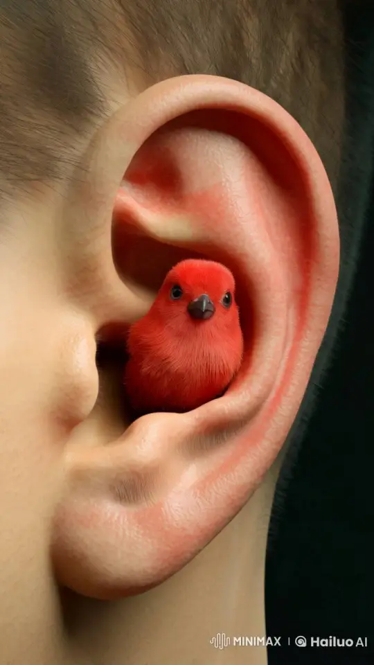 Whimsical Bird Nestled in Human Ear Animation – AI Generated Video | Hailuo AI
