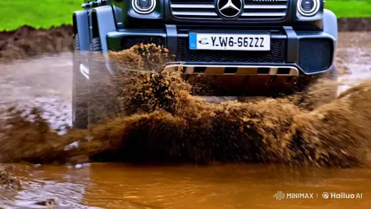Mercedes-Benz G-Wagon Drifts Through Mud in Slow Motion – AI Generated Video | Hailuo AI