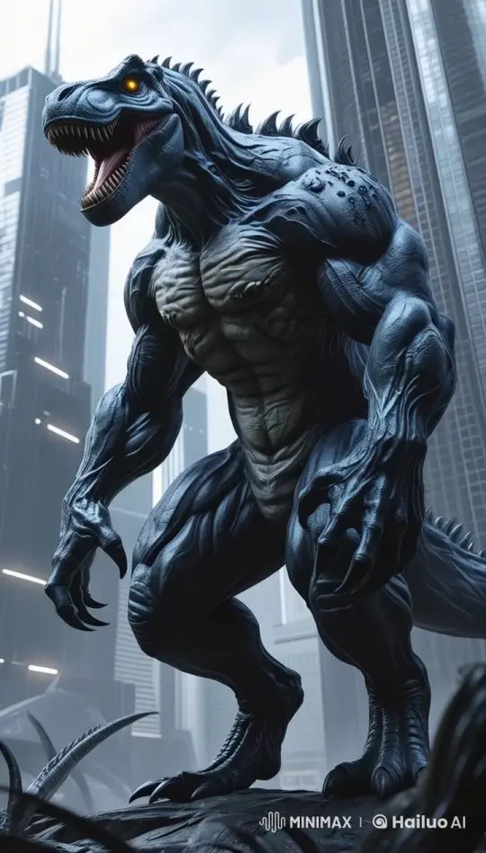 Futuristic Cityscape with Dominant Reptilian Creature – AI Generated Video | Hailuo AI