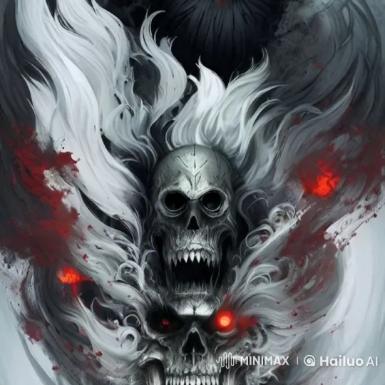 Eerie Skull with Red-Eyed Flames in Dark Vortex – AI Generated Video | Hailuo AI