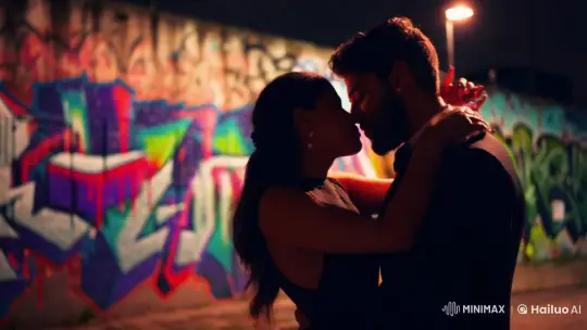 Intimate Embrace: Lovers in Urban Art Scene – AI Generated Video | Hailuo AI