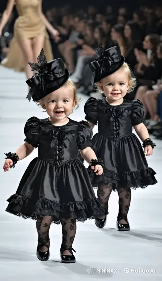 Twin Babies Model in Enthusiastic Runway Show – AI Generated Video | Hailuo AI