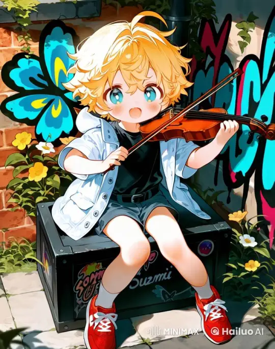 Live2D Animation: Boy Playing Violin in Colorful Alley – AI Generated Video | Hailuo AI