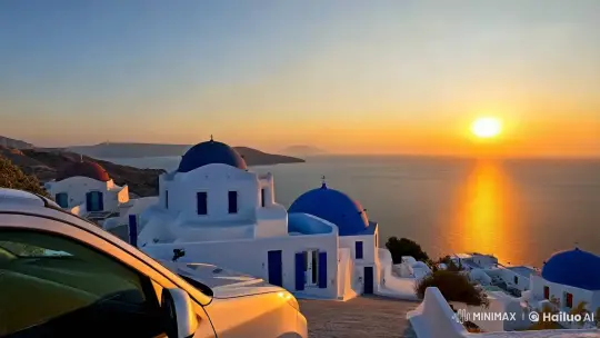 Forties Man in Greece: A Cinematic Sunset Drive – AI Generated Video | Hailuo AI