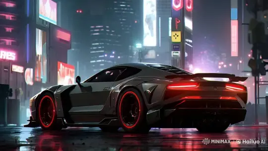 Futuristic Sports Car Showcased in Neon-Lit Cityscape – AI Generated Video | Hailuo AI