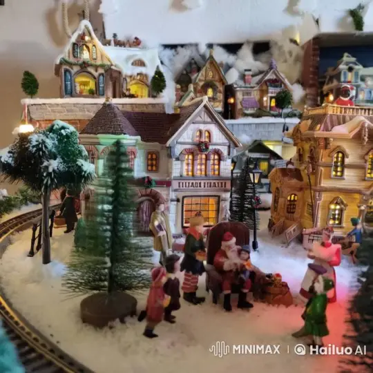 Miniature Christmas Village with Santa and Joyous Villagers – AI Generated Video | Hailuo AI