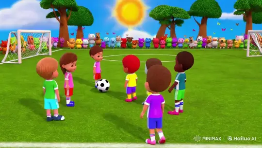 Diverse Children's Soccer Game with Animated Spectators – AI Generated Video | Hailuo AI