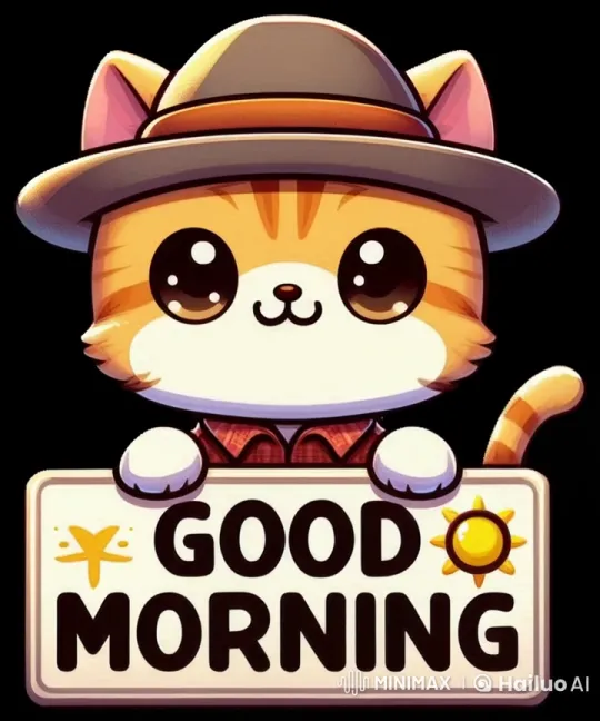 Animated Cat Greets Viewers with "Good Morning" Sign – AI Generated Video | Hailuo AI