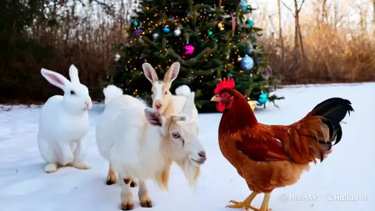 Animals Dance in Snowy Christmas Scene with Bokeh Effect – AI Generated Video | Hailuo AI