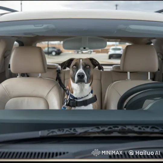 Dog in Car Reacts to Surprise with Astonished Face – AI Generated Video | Hailuo AI