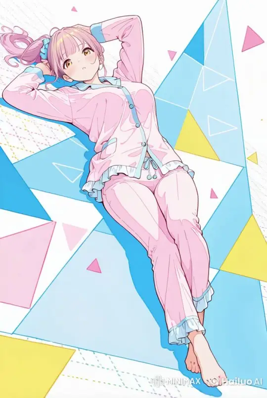Cute Girl Doing Sit-Ups in Animated Pastel Pajamas – AI Generated Video | Hailuo AI