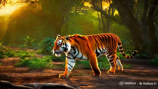Sunlit Jungle Chase: Majestic Tiger in Motion – AI Generated Video | Hailuo AI