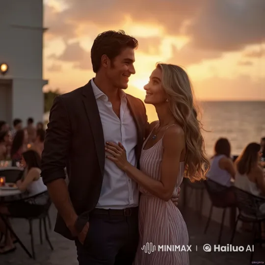 Romantic Couple Dancing on Miami Hotel Rooftop at Sunset – AI Generated Video | Hailuo AI