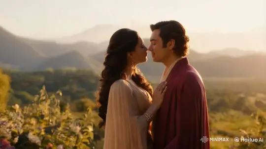 Aesthetic Film Clip: Couple Kisses in Golden-Hued Serenity – AI Generated Video | Hailuo AI