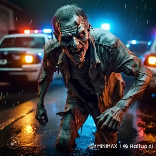 Zombie's Urgent Stumble in Rainy Night Cityscape – AI Generated Video | Hailuo AI
